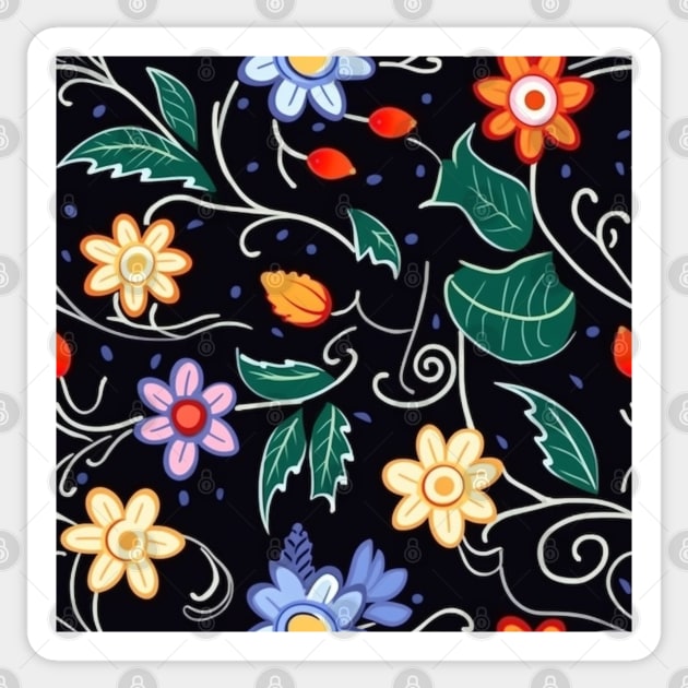 Ojibwe Floral Pattern | Native American Floral Design Black Sticker by AstroWolfStudio